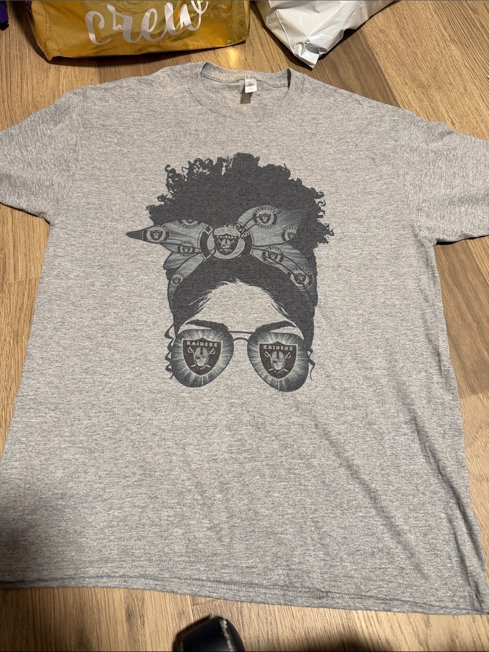 NEW! Custom made Gray Graphic Tee with Black Raiders Design